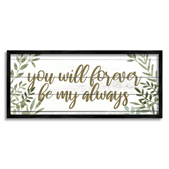 Stupell Industries Forever Be My Always Romantic Botanical Sprig Border Graphic Art Black Framed Art Print Wall Art, Design by Grace Popp