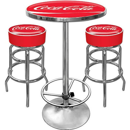 Pub Gameroom - Ultimate Coca-Cola Double Ring Gameroom Combo - 2 Bar Stools and Table Set