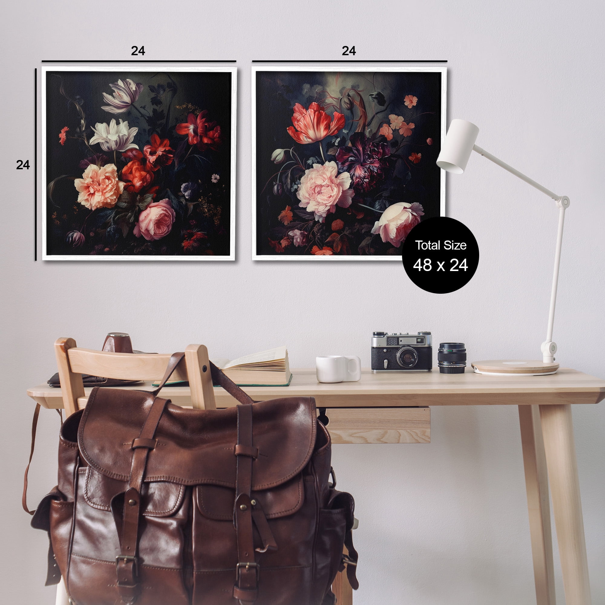 Stupell Industries Vintage Bouquet on Black Botanical & Floral Photography White Framed Art Print Wall Art, 24 x 24, Set of 2