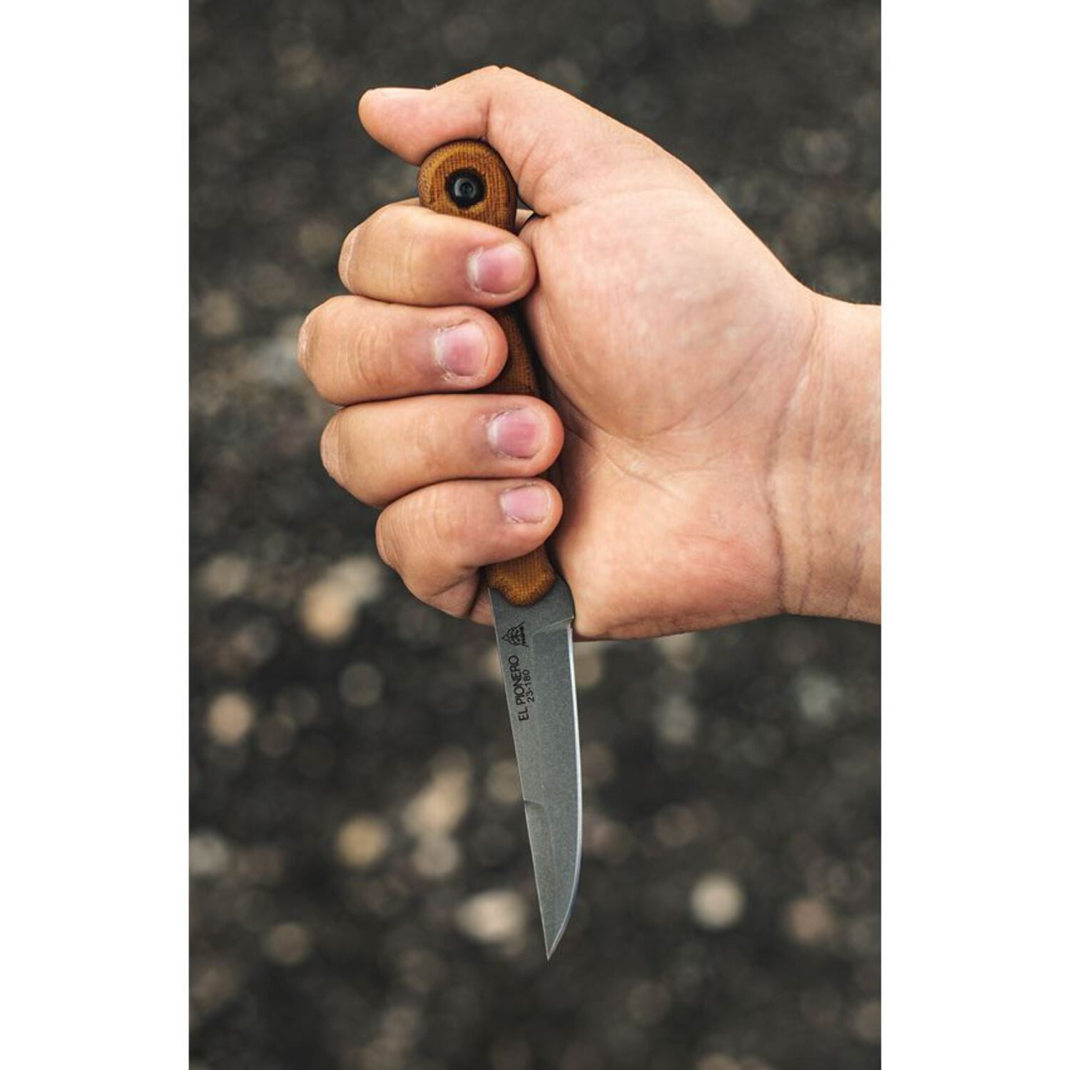 TOPS Knives El Pionero Fixed Blade Knife, 7.63in Overall, 3.38in Tumbled Finish