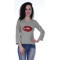 thumbnail image 5 of Moomaya Womens Sequin Lips Patch Tshirt Long Sleeves Casual Valentine Top, 5 of 8