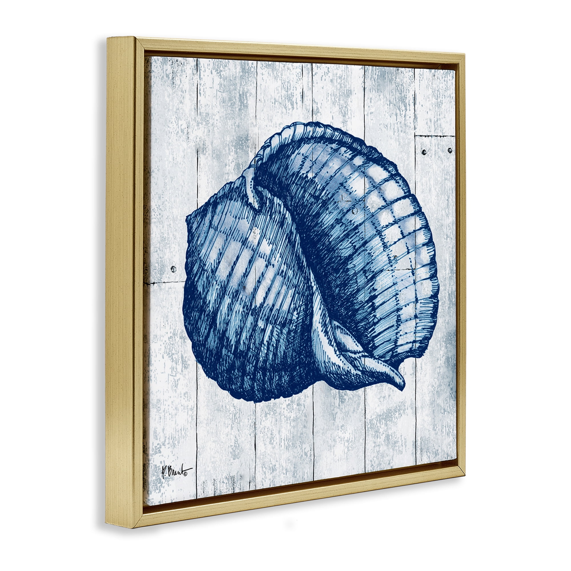 Stupell Industries Coastal Timberland Shell Gold Framed Floater Canvas Wall Art, design by Paul Brent