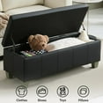thumbnail image 6 of 41" Faux Leather Storage Ottoman, Stitch Tufted Rectangle Upholstered End of Bed Storage , Entryway Large Couch Ottoman with Wooden Legs, Dark Black, 6 of 7
