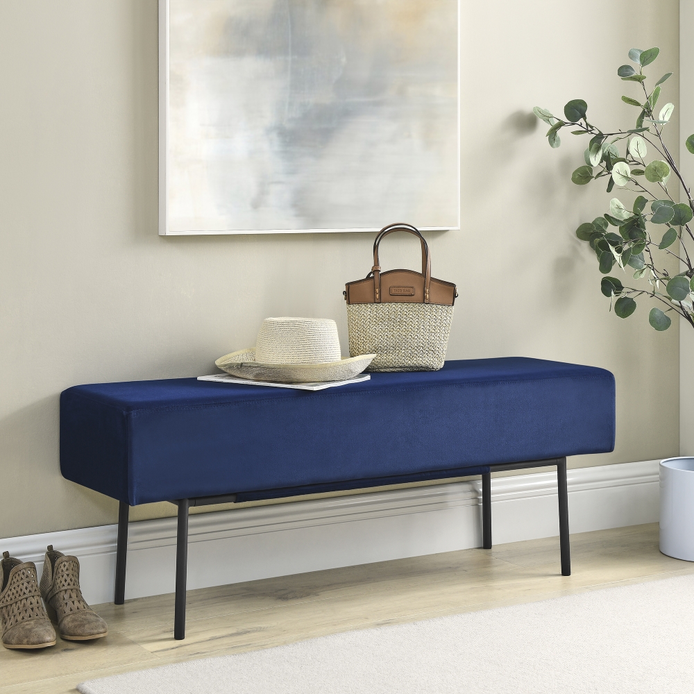 Ottoman Bench, Modern Ottoman End of Bed Bench with Metal Legs,ExtraLong Velvet Footrest Stool