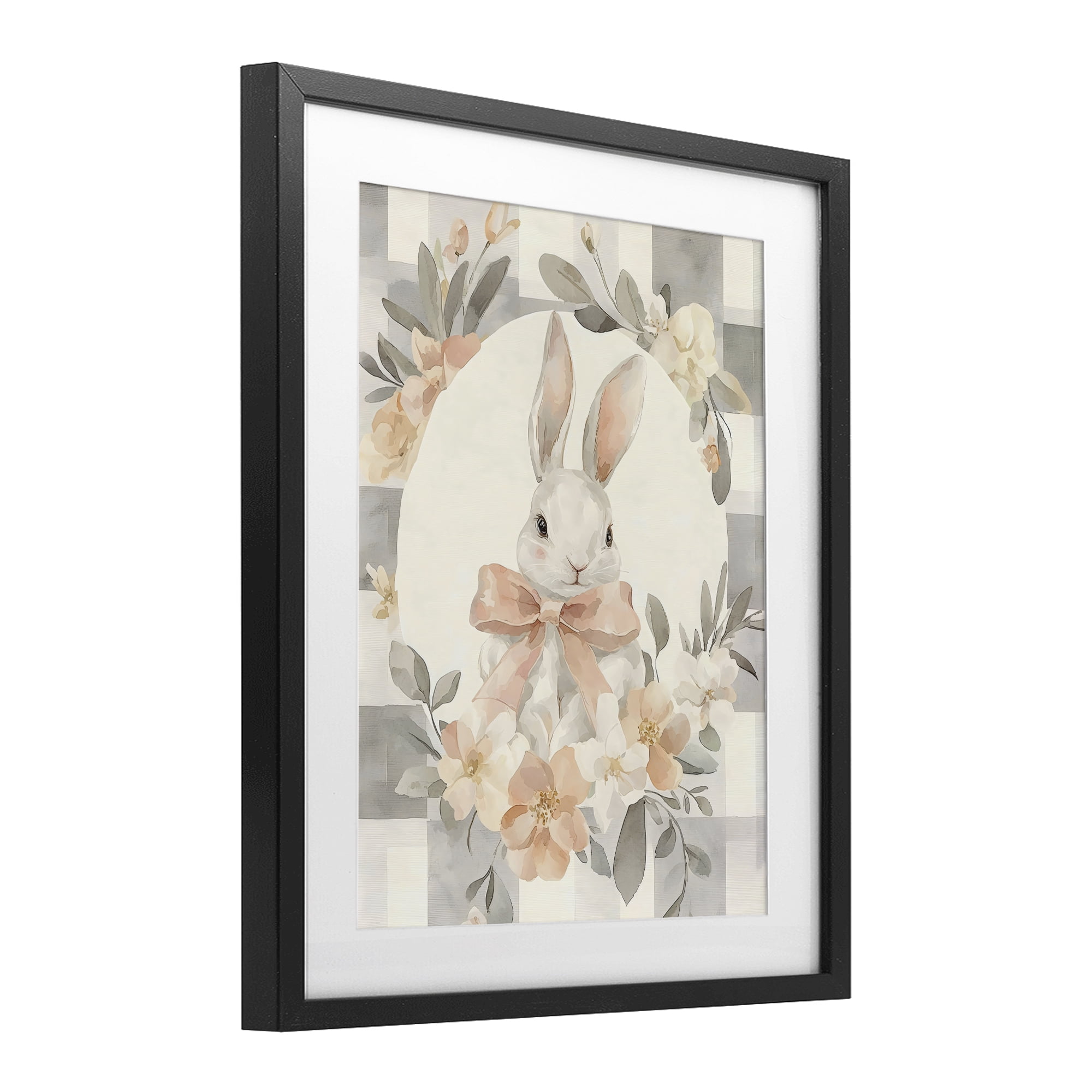 Stupell Industries Adorable Bunny in Wreath Black Framed Print Under Glass, design by Creative Studio
