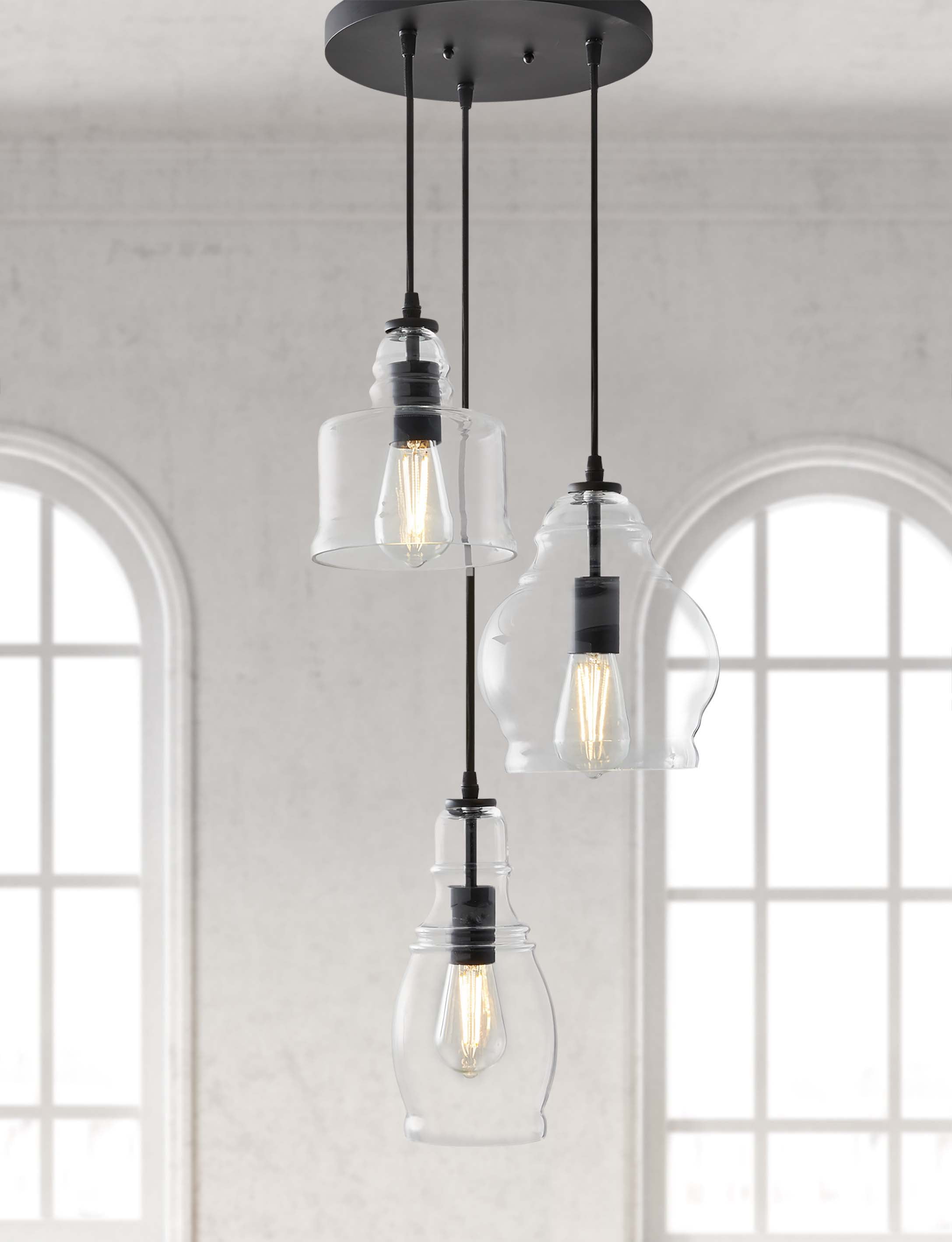 Better Homes & Gardens 61" Architectural 3-Light Pendant Light, Black Finish Clear Glass Shades
