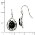 thumbnail image 2 of 925 Sterling Silver Oxidized Shepherd hook Rhodium Plated Teardrop Black Simulated Onyx Filigree Boho Hook Earrings 30x1, 2 of 2