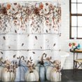 thumbnail image 2 of Navy Blue Pumpkin Fall Shower Curtain, Waterproof Shower Curtains for Bathroom, Thanksgiving Leaves Floral Wooden Washable Fabric Bathtub Curtain Set Bath Decor with 12 Hooks 48"x72", 2 of 8