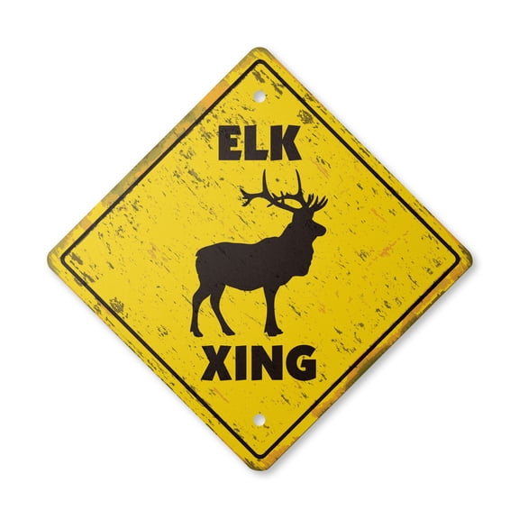 Elk Vintage Crossing Sign Zone Xing | Indoor/Outdoor Plastic | 12" Tall rustic animals hunting hunter deer shotgun decoy calls
