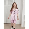 thumbnail image 5 of RUINIXCW Summer Family Matching Pajamas Sets Matching Pjs For Couples Silk Stain Family Pajamas for Women Men Button Down Short Sleeve Shirt and Lounge Shorts Sets 2 Pcs Loungewear Sleepwear, 5 of 9