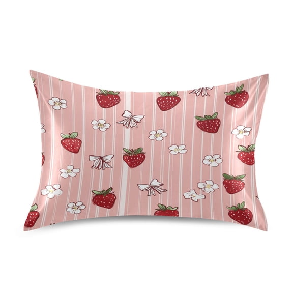 Satin Pillowcase Soft and Smooth Pillow Case for Hair and Skin Strawberry and Flower