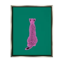 Stupell Industries Pink Cheetah on Green Animals & Insects Painting Gray Floater Framed Canvas Art Print Wall Art, 17 x 21