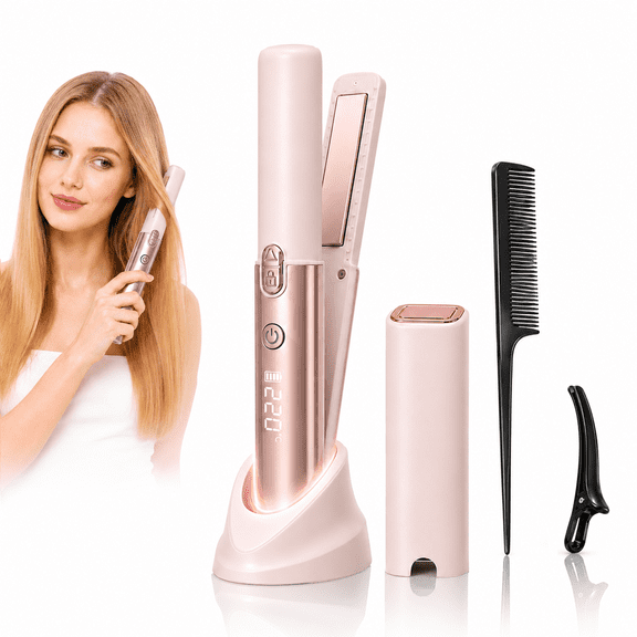 JUUTREN 1” Cordless Hair Straightener & Curling iron 2 in 1, Portable Mini Flat Iron Hair Curler and Curling Wand, 4000mAh Rechargeable Curler with Charging Dock, 4 Temps, 30s Fast Heating