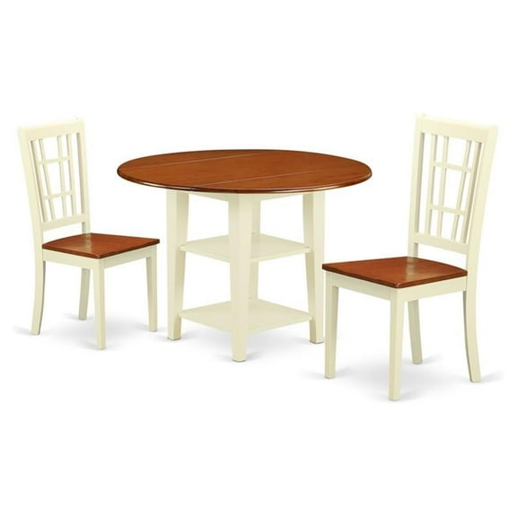 Atlin Designs 3-piece Dining Set with Wood Seat in Cherry