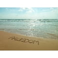 thumbnail image 2 of Frank, Assaf 24x19 Gold Ornate Wood Framed with Double Matting Museum Art Print Titled - Word Freedom written in sand on the beach, 2 of 4