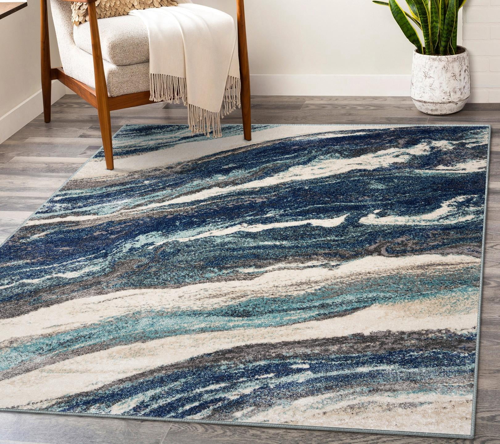 Luxe Weavers Geometric Abstract Blue 4x5 Art Deco Marble Swirl Area Rug