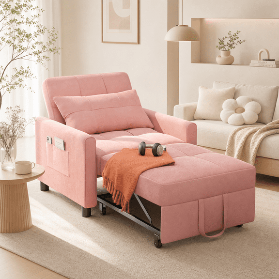 Aiho Folding Sofa Bed, Convertible Chair Bed with Pillow | Foldable Couch with Back Support, Portable Fold Out Chair Comfy Floor Sofa for Living Room Bedroom - Pink