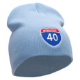thumbnail image 4 of Interstate Highway 40 Sign Embroidered 8 inch Acrylic Short Blank Beanie - Light Blue OSFM, 4 of 5