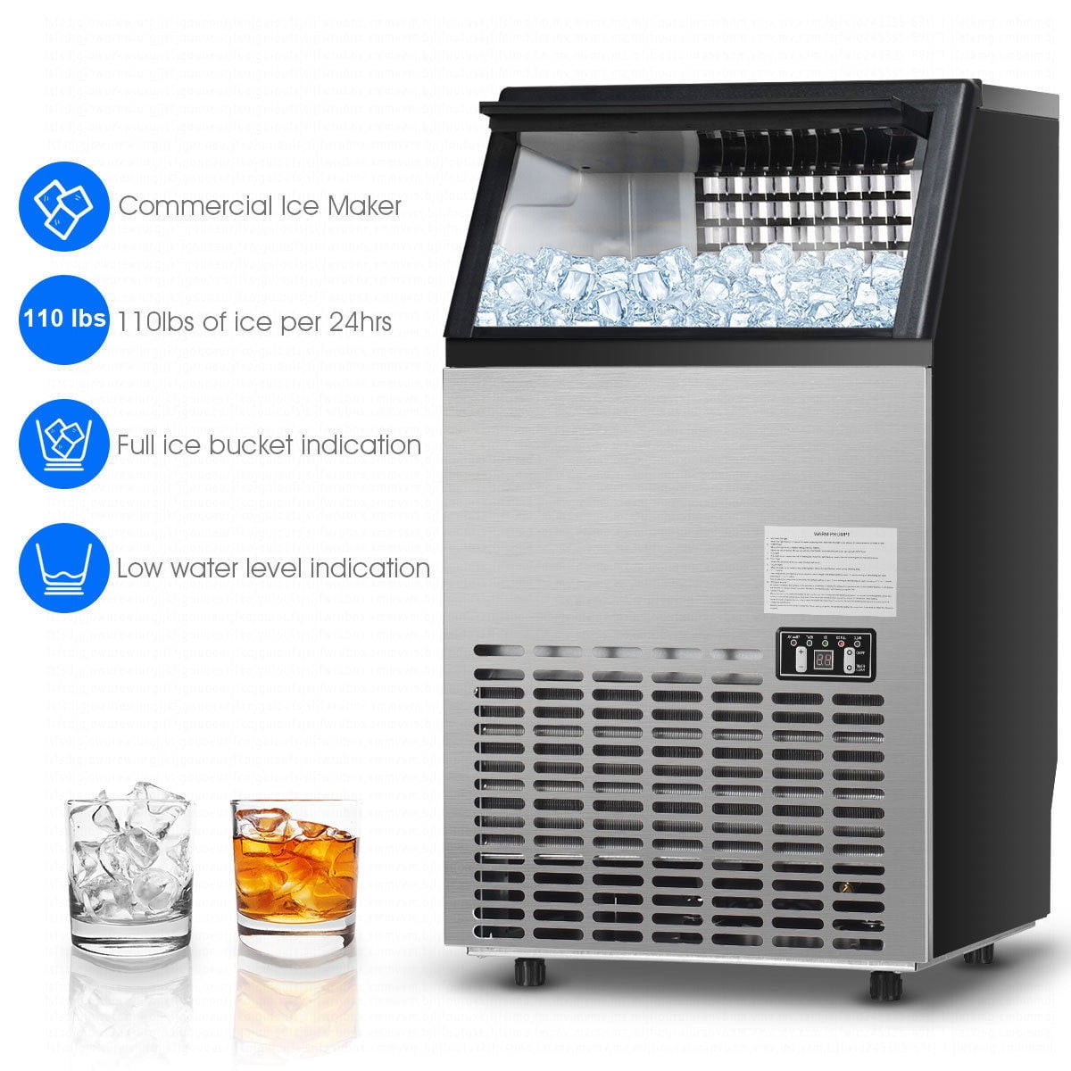 Costway Built-In Stainless Steel Commercial 110Lbs/24H Ice Maker Portable Ice Machine