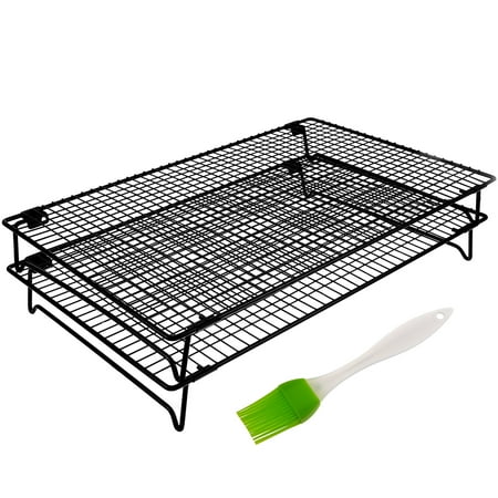 

1 Set Stackable Cooling Rack for Baking Two-Tier Wire Cooling Rack with Oil Brush for Meats Pizzas Cakes Cookies