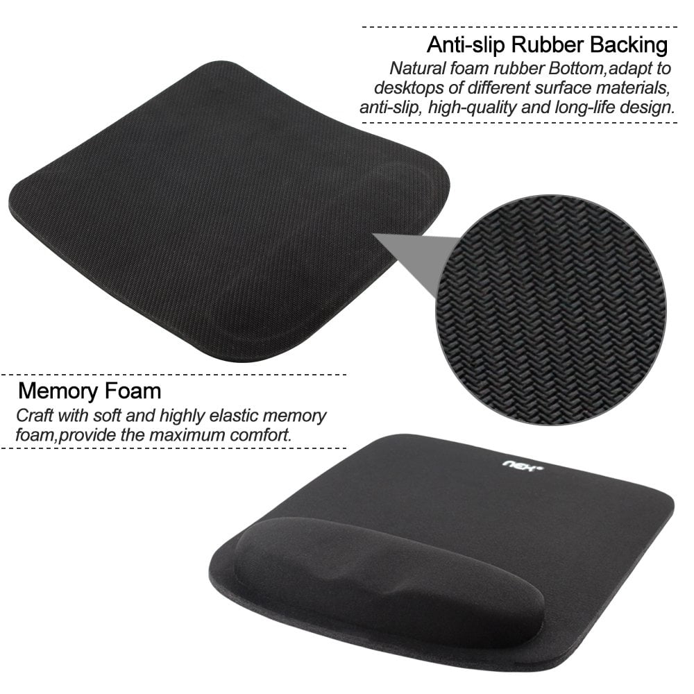 NEX Ergonomic Mouse Pad with Wrist Support, Memory Foam Keyboard Wrist Rest for Computer, Black (NX-PAD001)