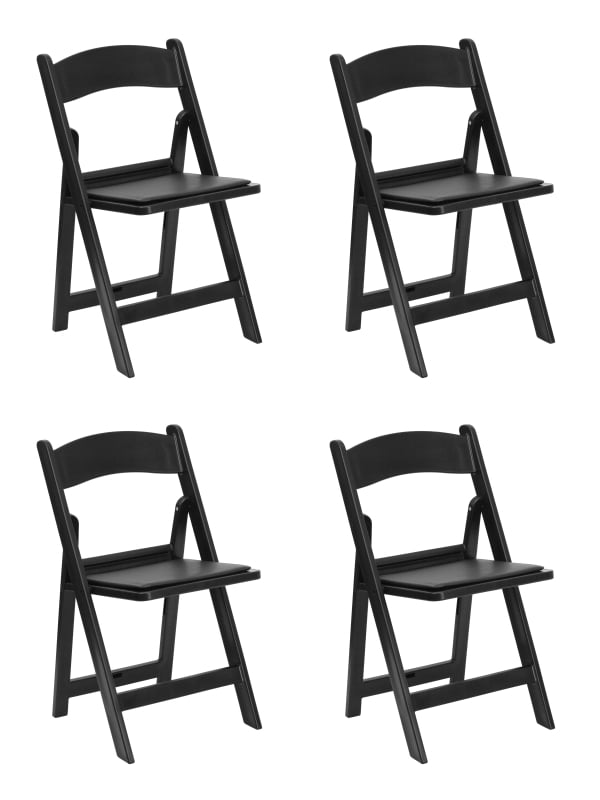 4 PACK Black Wood Folding Chair w/ Vinyl Padded Seat Wedding Folding Chair 