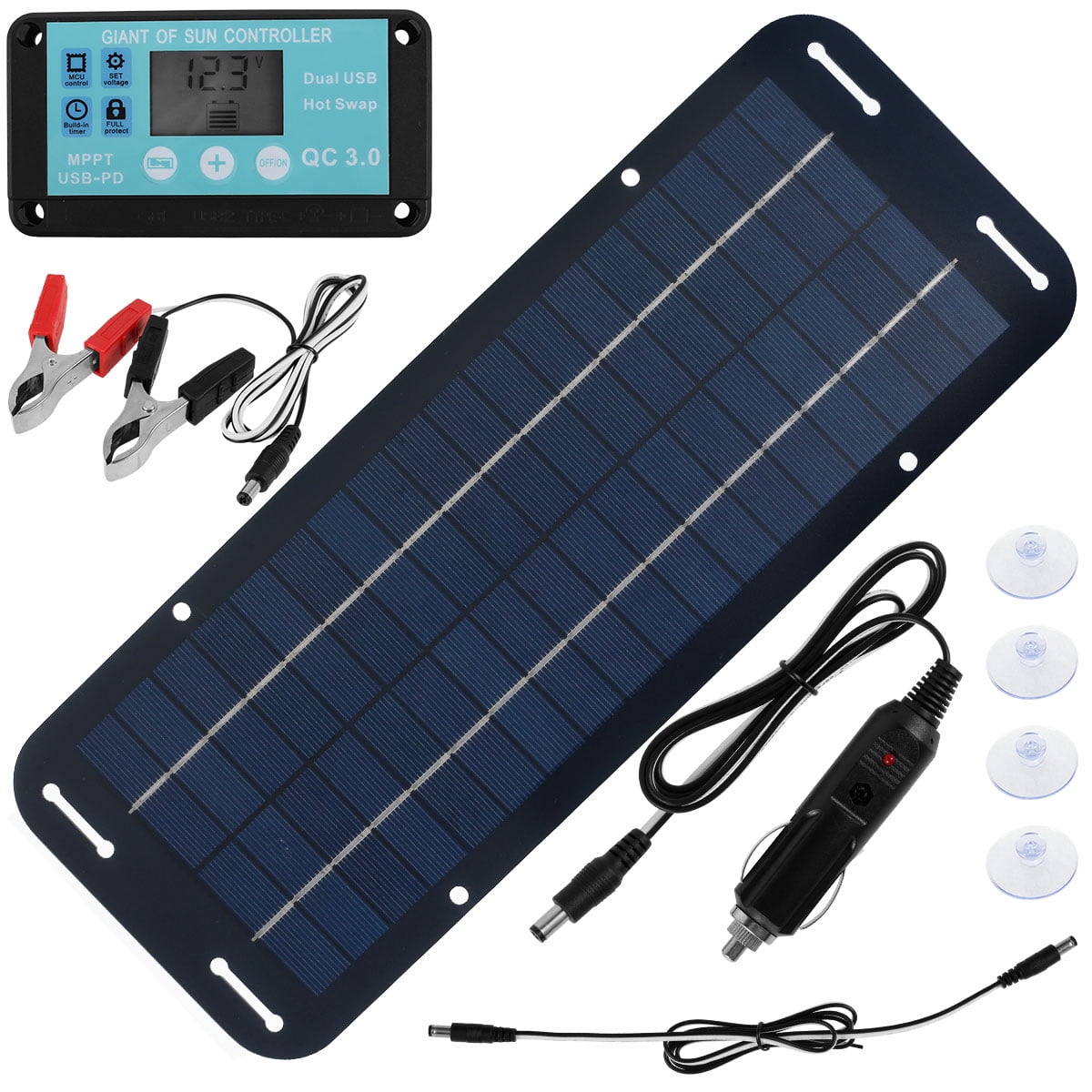 Solar Panel Kit 12V 30W IP65 Waterproof Solar Trickle Charger Portable Monocrystalline Solar Powered Battery Charger with Voltage Regulator Car Battery Charger Controller