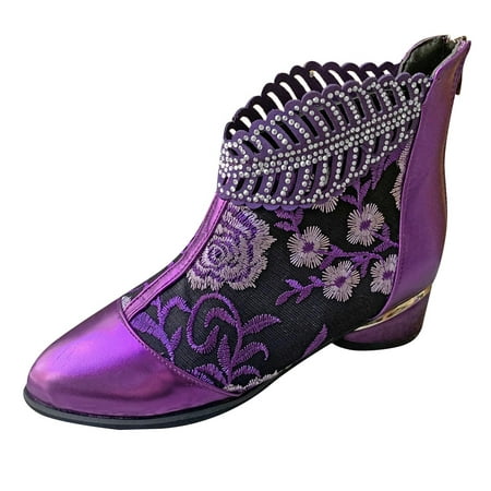

Dezsed Women s Rhinestone Ankle Boots Clearance Women Boots Retro Embroidered Rhinestone Thick Heel Shoes Boots Plus Size Boots Purple