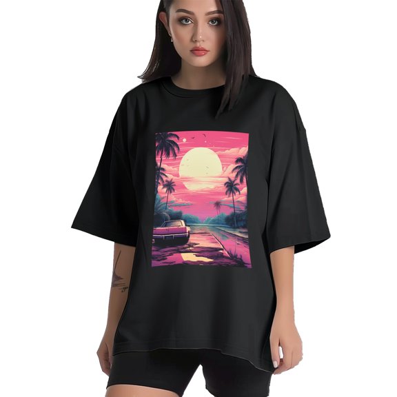 Plus Size Shirt for Women Black Tops for Women Short Sleeves Shirt for Women Vintage Landscape T Shirt Crewneck Shirt for Women XS