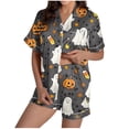 thumbnail image 3 of Feancey Halloween Pj Sets for Women Button Down Pajama Shorts Set Holiday Novelty Print Short Sleeve Sleepwear Cozy Loungewear Outfits Gray S, 3 of 7