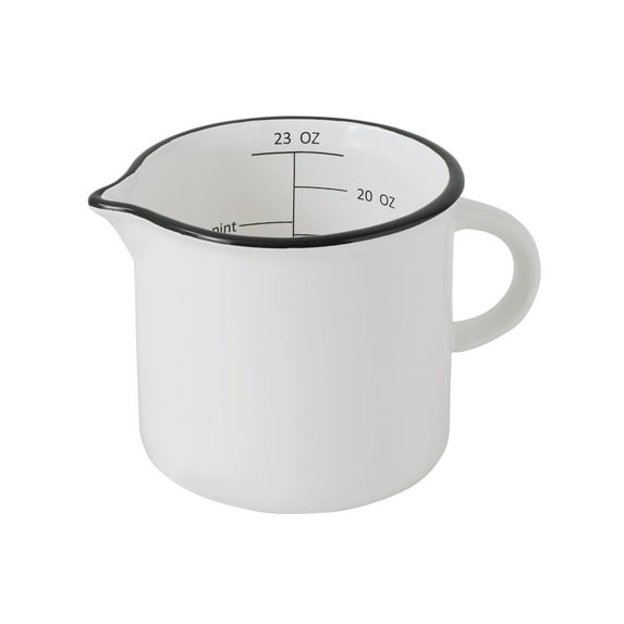 Creative Co-Op Large White Stoneware Measuring Cup with Black Rim