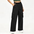 thumbnail image 5 of Hvogkswy Cargo Pants for Women Elastic Drawstring Straight Leg Loose Long Trousers Multi Pockets Solid Casual Athletic Work Pants S-3XL, 5 of 9