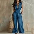 thumbnail image 6 of MLCDZ Women's Lapel Sleeveless Wide Leg Lightweight Jumpsuits One Piece Rompers Formal Dressy Casual Summer Travel Outfits with Multiple Pockets, 6 of 8