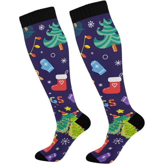 GZHJMY Christmas Compression Socks, Women Men Long Stocking (20-30mmHg), Travel Knee High Stockings for Athletic Sports,Running,Cycling,Nursing