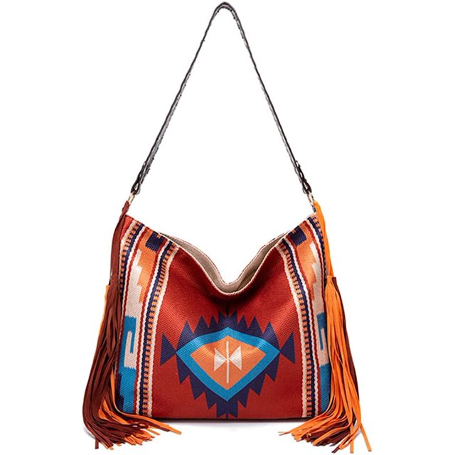 LinYooLi Grand Sac Fourre-Tout pour Femmes Sac Hobo Ethnique Rétro Sac à Main Tissé Mode Sac à Bandoulière Sac en Toile avec Franges