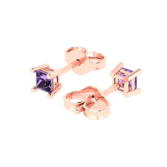 0.5 Ct Princess Cut Studs Purple Alexandrite 18K Rose Solid Solid Gold Everyday Dainty Earrings Push Back
