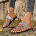 thumbnail image 5 of Hurxie Women's Metallic Strappy Flat Sandals Dressy Sparkly Open Toe Slide Vacation Summer Sandals Silver, 5 of 7
