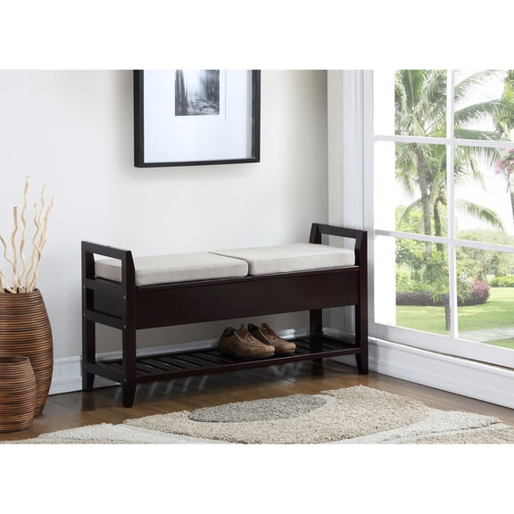 Beige Upholstered Entry Bench / Perfect for Organizing Entrance