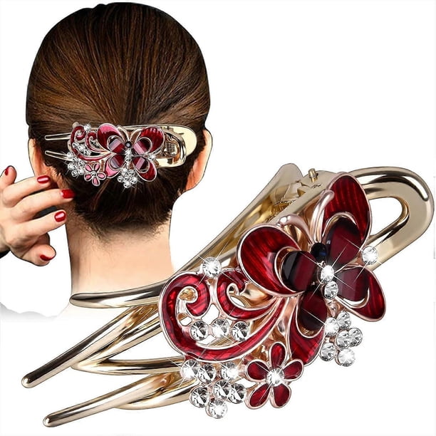 Alligator Hair Clips for Styling, Hair Claw Clips for Thick Long Hair, Styling Hair Clips with Rhinestone Flower Butterfly, Hair Barrettes for Women F