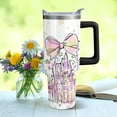 thumbnail image 5 of 40oz Cartoon Castle Theme Tumbler | with Handle and Lid and Straw | Bowknot and Firework Travel Coffee Mug -Birthday,Christmas Gift, 5 of 6