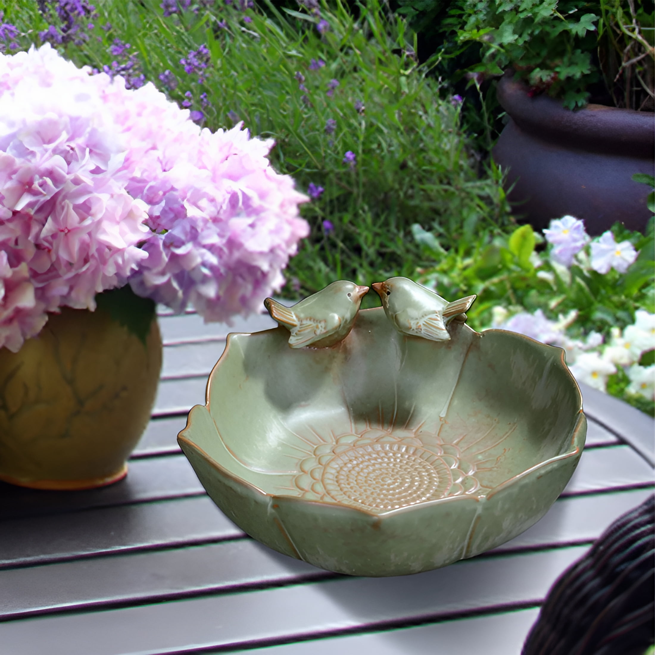ACDANC Bird Bath for Outside on Ground Ceramic Birds Bath Bowl Handmade Ground Bird Feeders and Birdbath for Outdoors Garden Tabletop Balcony