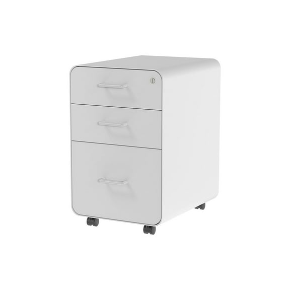 Monoprice Round Corner 3-Drawer File Cabinet - White With Lockable Drawer - Workstream Collection