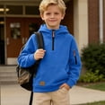 thumbnail image 4 of HAOTAGS Boys Hooded Sweatshirt (4-15) Soft Warm Long Sleeves Quater Zipper Pockets Sport Hoodie Blue Size 8, 4 of 9
