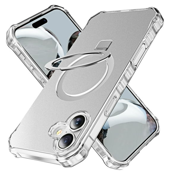 Allytechgroup Compatible with iPhone 16 Case with Stand, Compatible with Magsafe Built-in Rotatable Kickstand Military Grade Drop Protection Cover Bumper for iPhone 16, Silver