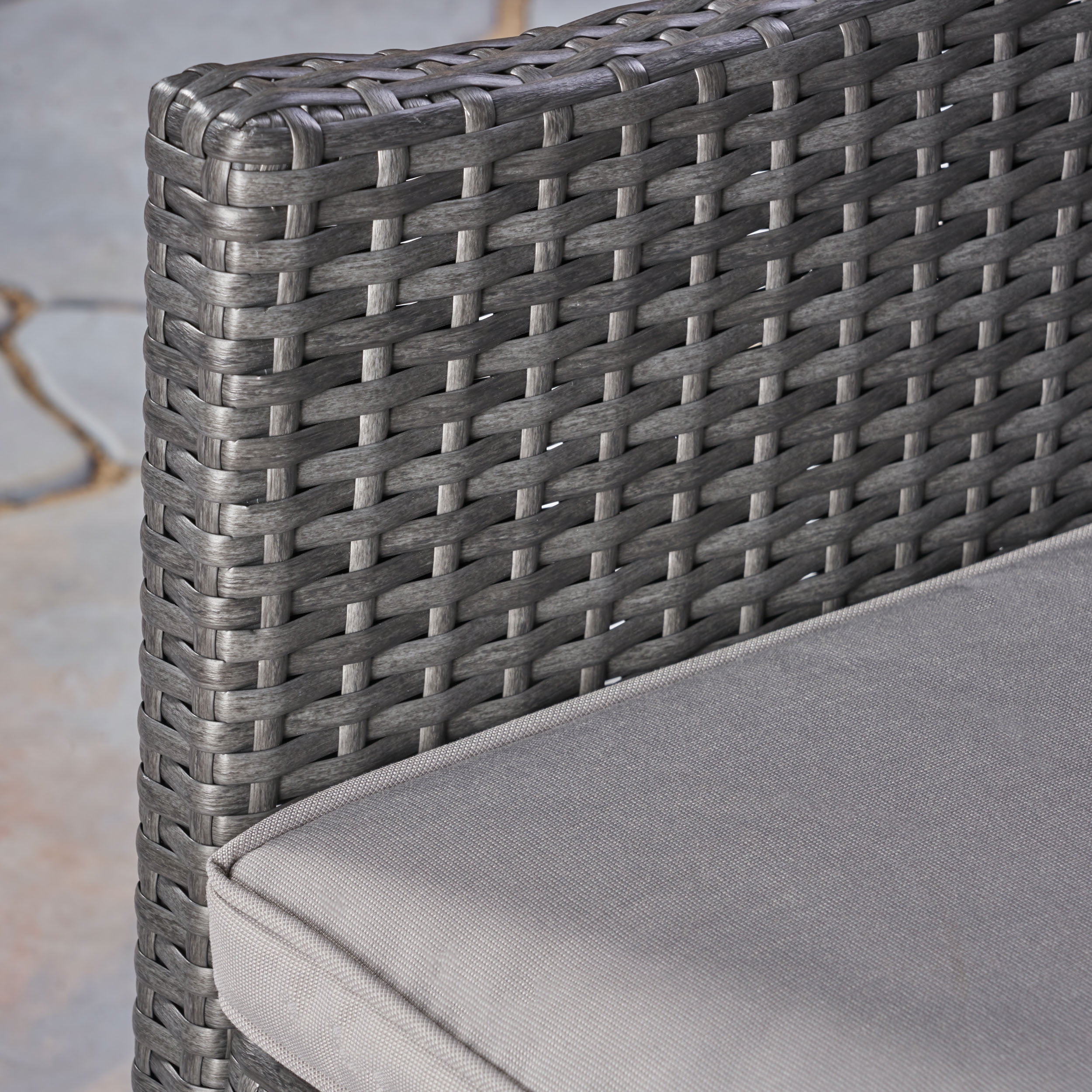 Lilyana Outdoor 3 Piece Wood and Wicker Bistro Set with Cushions, Gray, Gray, Silver