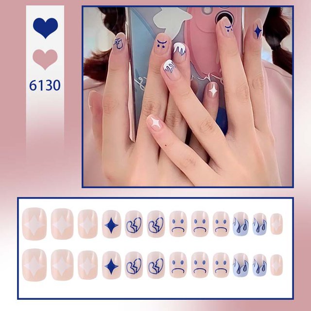 Prensa en las uñas Diseño medio brillante Uñas postizas Cubierta completa Parche de manicura francesa Puntas de uñas postizas acrílicas para mujeres y niñas kaili Sencillez