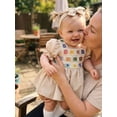 thumbnail image 2 of BemeyourBBs Boho Newborn Baby Girl Summer Clothes Baptism Dress Outfits Summer Romper Dress Crochet Granny Square Floral Embroidered Eyelet Ruffled Hem Short Sleeve Dress And Bow Headband Set, 2 of 8