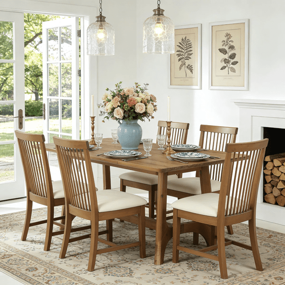 62.99" Solid Wood Dining Table, Rectangular Farmhouse Kitchen Dinner Table For 4-6