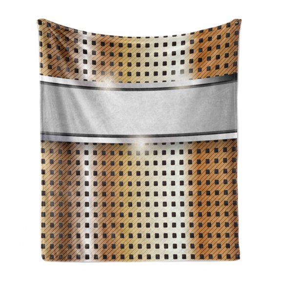 Modern Soft Flannel Fleece Blanket, Close up Surface Image with Grey Band Mechanical High Tech Theme Print, Cozy Plush for Indoor and Outdoor Use, 70" x 90", Grey Yellow Pale Orange, by Ambesonne