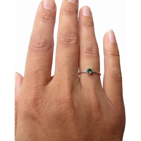 Twisted Band, Natural Emerald Tiny ring, Emerald Gemstone ring, May birthstone, Women Ring, Gold Micron ring, Solitaire, Christmas Gift, Anniversary Ring, 925 Sterling Silver, Stacking Ring, Handmade